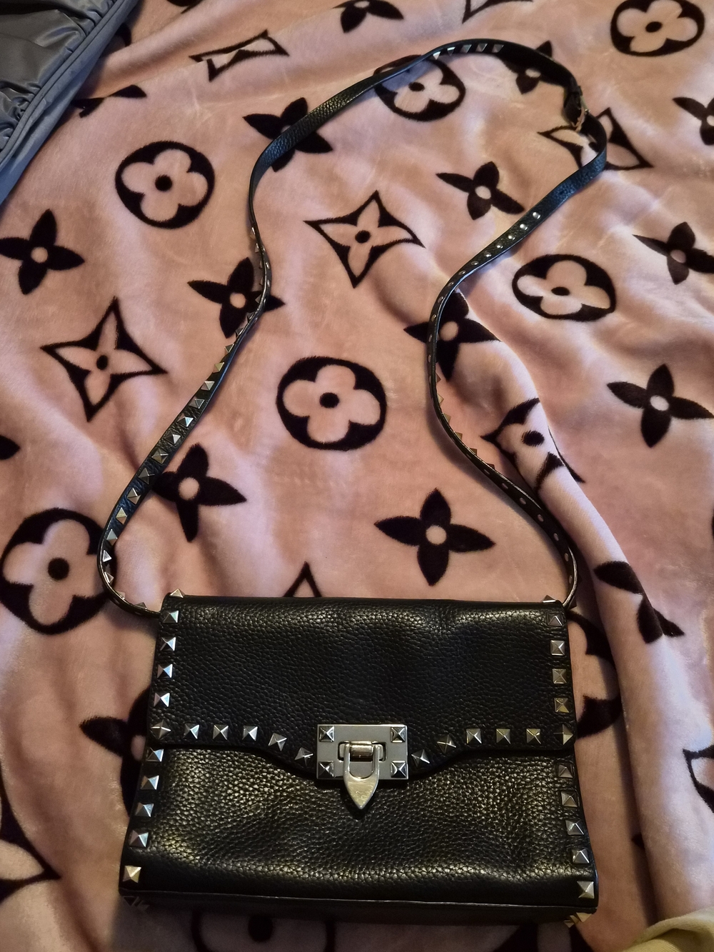 Valentino Black Studded Leather Crossbody Bag And Wallet Set